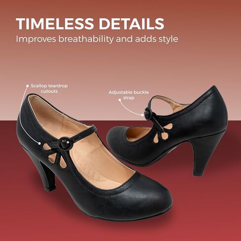 Chase & Chloe Kimmy-21 Women's Round Toe Pierced Mid Heel Mary Jane Style Dress Pumps in Saudi Arabia