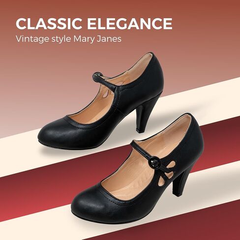 Chase & Chloe Kimmy-21 Women's Round Toe Pierced Mid Heel Mary Jane Style Dress Pumps in Saudi Arabia