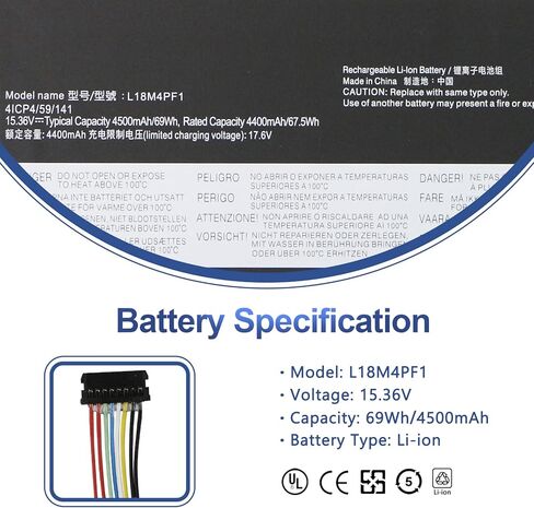 استبدال بطارية الكمبيوتر المحمول L18M4PF1 L18D4PF1 لجهاز Lenovo Yoga 9-15IMH5 82DE، Yoga C940-15IRH 81TE، IdeaPad S740-15IRH Series 5B10T83738 5B10U65276 5B10U65277 5B10W67244 15.36V 69Wh 4500 مللي أمبير (خط طويل) in Kuwait