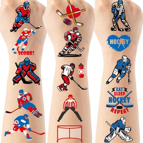 Ice Hockey Party Temporary Tattoos - 8 Sheets Sports Themed Birthday Party Favors, Hockey Party Supplies Decorations, Treat Bag Stuffers for Kids Boys Men, Classroom School Prize in Kuwait