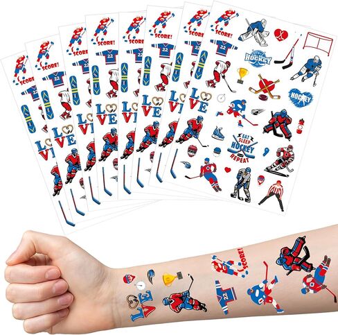 Ice Hockey Party Temporary Tattoos - 8 Sheets Sports Themed Birthday Party Favors, Hockey Party Supplies Decorations, Treat Bag Stuffers for Kids Boys Men, Classroom School Prize in Kuwait