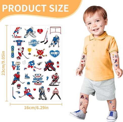 Ice Hockey Party Temporary Tattoos - 8 Sheets Sports Themed Birthday Party Favors, Hockey Party Supplies Decorations, Treat Bag Stuffers for Kids Boys Men, Classroom School Prize in Kuwait
