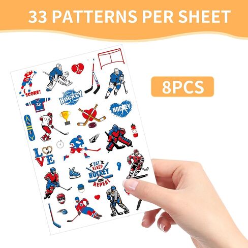 Ice Hockey Party Temporary Tattoos - 8 Sheets Sports Themed Birthday Party Favors, Hockey Party Supplies Decorations, Treat Bag Stuffers for Kids Boys Men, Classroom School Prize in Kuwait