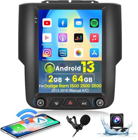 Roinvou [2G+64G] Car Radio for Dodge RAM 1500 2500 3500 2013-2018(Auto A/C) with Wireless Carplay/Android Auto, 9.7 Inch Android 13 IPS Touch Screen Car Stereo, Bluetooth, GPS Navi, WiFi, SWC, 28UI in Saudi Arabia
