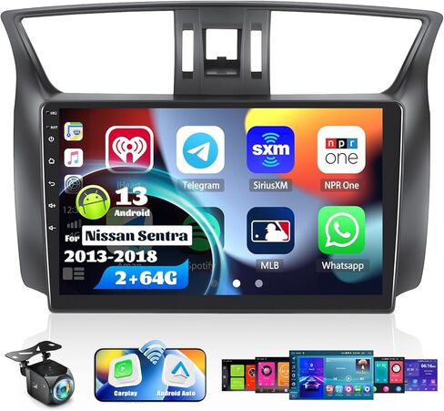 ستيريو سيارة 2G+64G Android 13 لسيارة Nissan Sentra 2013-2018 مع Carplay Android Auto، راديو سيارة بشاشة لمس 10.1 بوصة مع وصلة مرآة WiFi/GPS ملاحة بلوتوث FM/RDS SWC+كاميرا خلفية in Kuwait