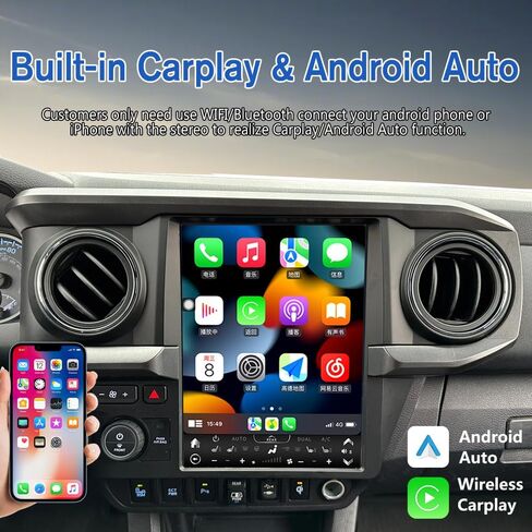 راديو سيارة بشاشة عمودية 12.1 بوصة لسيارة Toyota Tacoma 2016-2023، وحدة رأس مشغل DVD بديلة ستيريو للسيارة تدعم Android Auto Bluetooth Wireless carplay WiFi GPS Navigation (Auto AC) in Kuwait