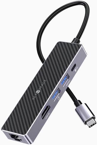 USB C Hub (5 in 1), SETMSPACE Travel Hub with 4K HDMI Display and 5Gbps USB-A Data Ports, PD 60W, RJ45 1000Mbps Ethernet port for MacBook, MacBook Air, Dell XPS, Lenovo Thinkpad, HP Laptops and More in Kuwait