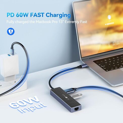 USB C Hub (5 in 1), SETMSPACE Travel Hub with 4K HDMI Display and 5Gbps USB-A Data Ports, PD 60W, RJ45 1000Mbps Ethernet port for MacBook, MacBook Air, Dell XPS, Lenovo Thinkpad, HP Laptops and More in Kuwait