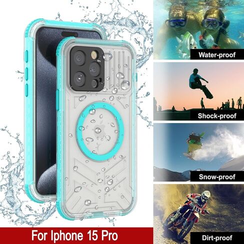 حافظة Punkcase لهاتف iPhone 15 Pro مقاومة للماء [سلسلة Crystal 2.0] غطاء واقٍ معتمد من IP68 مع واقي شاشة [مقاوم للصدمات] حماية نحيفة 360 درجة لهاتف iPhone 15 Pro [أزرق مخضر] in Kuwait