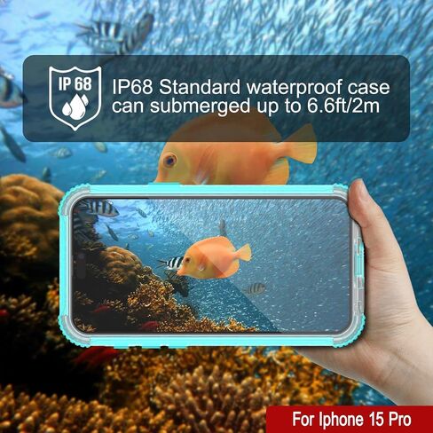 حافظة Punkcase لهاتف iPhone 15 Pro مقاومة للماء [سلسلة Crystal 2.0] غطاء واقٍ معتمد من IP68 مع واقي شاشة [مقاوم للصدمات] حماية نحيفة 360 درجة لهاتف iPhone 15 Pro [أزرق مخضر] in Kuwait