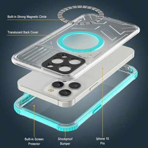حافظة Punkcase لهاتف iPhone 15 Pro مقاومة للماء [سلسلة Crystal 2.0] غطاء واقٍ معتمد من IP68 مع واقي شاشة [مقاوم للصدمات] حماية نحيفة 360 درجة لهاتف iPhone 15 Pro [أزرق مخضر] in Kuwait