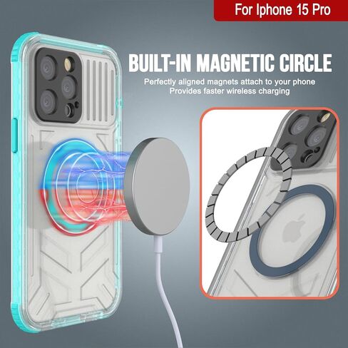 حافظة Punkcase لهاتف iPhone 15 Pro مقاومة للماء [سلسلة Crystal 2.0] غطاء واقٍ معتمد من IP68 مع واقي شاشة [مقاوم للصدمات] حماية نحيفة 360 درجة لهاتف iPhone 15 Pro [أزرق مخضر] in Kuwait