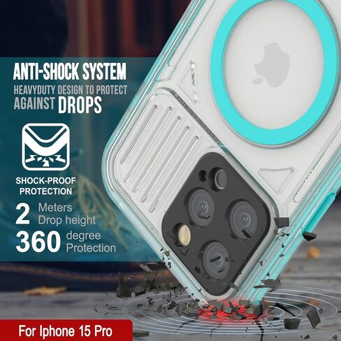 حافظة Punkcase لهاتف iPhone 15 Pro مقاومة للماء [سلسلة Crystal 2.0] غطاء واقٍ معتمد من IP68 مع واقي شاشة [مقاوم للصدمات] حماية نحيفة 360 درجة لهاتف iPhone 15 Pro [أزرق مخضر] in Kuwait