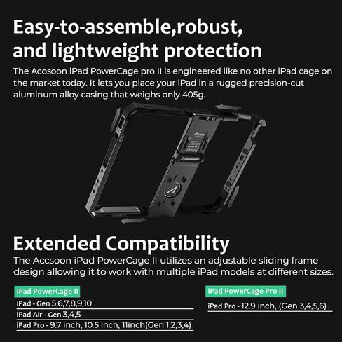 Accsoon Power Cage Pro Ⅱ لجهاز iPad، متوافق مع iPad Pro - 12.9 بوصة (الجيل 3، 4، 5، 6)، محول لوحة بطارية W ACC04 NP-F in Kuwait