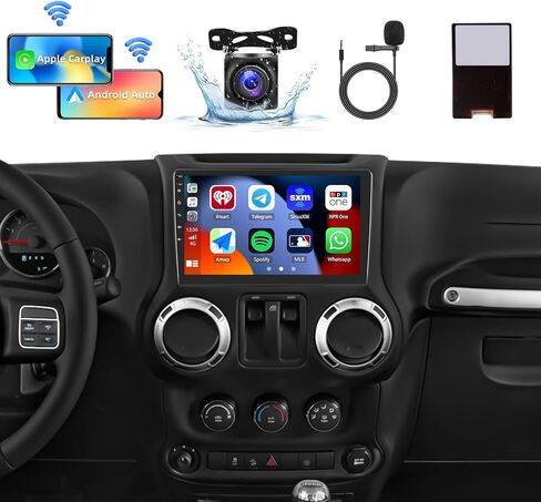 ترقية ستيريو راديو السيارة 2G+64G لسيارة Jeep Wrangler JK Compass Grand Cherokee Dodge Ram 1500 مع CarPlay اللاسلكي Android Auto 10 بوصة شاشة تعمل باللمس مع HiFi/GPS/Bluetooth/Android 13/HD كاميرا احتياطية in Saudi Arabia