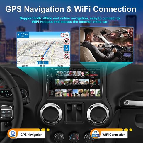 ترقية ستيريو راديو السيارة 2G+64G لسيارة Jeep Wrangler JK Compass Grand Cherokee Dodge Ram 1500 مع CarPlay اللاسلكي Android Auto 10 بوصة شاشة تعمل باللمس مع HiFi/GPS/Bluetooth/Android 13/HD كاميرا احتياطية in Saudi Arabia