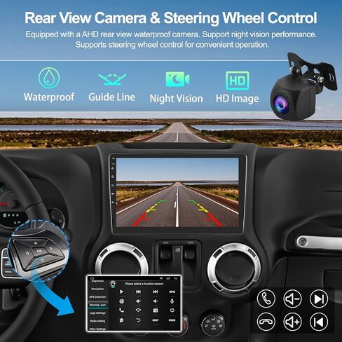 ترقية ستيريو راديو السيارة 2G+64G لسيارة Jeep Wrangler JK Compass Grand Cherokee Dodge Ram 1500 مع CarPlay اللاسلكي Android Auto 10 بوصة شاشة تعمل باللمس مع HiFi/GPS/Bluetooth/Android 13/HD كاميرا احتياطية in Saudi Arabia