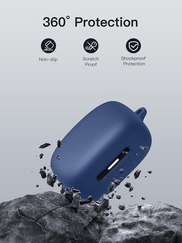 غطاء حافظة Anker Soundcore C40i مع مجموعة منظف، غطاء حماية من السيليكون الناعم مع سلسلة مفاتيح وحبل قصير، حافظة حماية كاملة للرجال والنساء - أزرق in Kuwait