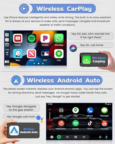 Roinvou 2+64G Android CarPlay Stereo for Honda Pilot 2016-2023، CarPlay لاسلكي مدمج مع Android Auto، شاشة لمس 10.1 بوصة في لوحة القيادة GPS ودعم مرآة Link BT RDS AHD WiFi DSP in Kuwait