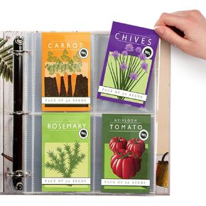 Seed Storage Organizer Sleeves (50 Pack) 4 Pocket Garden Seed Organizer, Slot Size 3.5x5 Clear Sleeves for Seed Packet Storage, Seed Keeper, Seed Organizer Binder (50 Pack, 3.5 x 5.25'' - 4 Pocket)