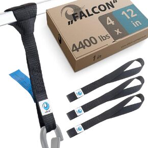 valonic Falcon - Soft Loop tie Down Straps - 4 Pack, 4400lbs, 1" x 12", Double Stitched, Black - for Motorcycle Handlebar