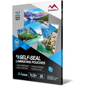 أكياس تصفيح ذاتية الغلق من Everest، أكياس تصفيح مقاومة للماء، لاصق دائم، 9 × 12 بوصة، 25 ورقة، سمك 10 ميل، حجم حرف بلمسة نهائية لامعة، لا حاجة إلى آلة تصفيح in Kuwait