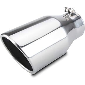 LCGP 4" to 5" Diesel Exhaust Tip, 12" Overall Length Bolt On Design Truck Tail Tip,Polished, Rolled Angle Cut Design