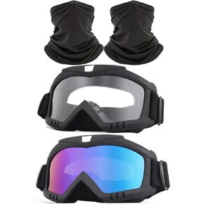 2Pcs Dirt Bike Goggles with Neck Gaiter, Motorcycle Goggles ATV Goggles Riding Ski Racing Goggles Windproof