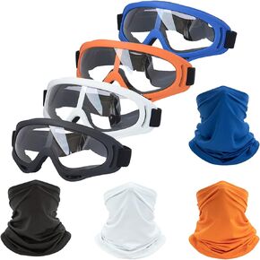 Motorcycle Goggles,4 Pack Dirt Bike ATV Motocross Riding Offroad Protective with 4 Pack Neck Breathable Bandana Mask