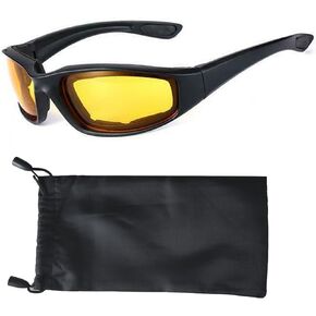 Day and Night Driving Motorcycle Riding Glasses Foam Padded Eyeglass Motocross Goggles UV Protection Windproof Dustproof Motorcycle Sunglasses Eyewear for Outdoor Activities Sports(Yellow Lens)