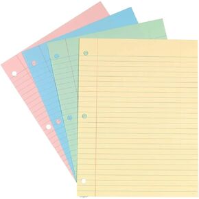 1InTheOffice Wide Filler Paper, Loose Leaf Binder Paper, Pastel, 8"W x 10.5"H, 100/Pack