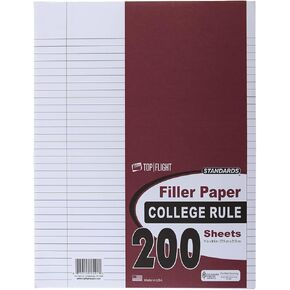 Top Flight Filler Paper, 11 x 8.5 Inches, College Rule, 200 Sheets (12401), White