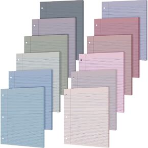 PerKoop 12 Pack 600 Sheets Lined Paper Bulk Wide Ruled 8 x 10.5 Inch, Loose Leaf Notebook Paper 3 Hole Punched Filler Paper for Office School Supplies(Cute Color) in Kuwait