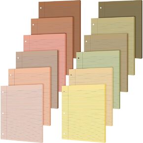 PerKoop 12 Pack 600 Sheets Lined Paper Bulk Wide Ruled 8 x 10.5 Inch, Loose Leaf Notebook Paper 3 Hole Punched Filler Paper for Office School Supplies(Cute Color)