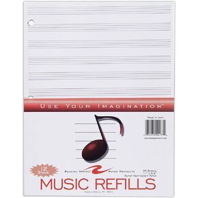 Roaring Spring Loose Leaf Music Filler Paper, 20 Sheets 8.5"x11" with 12 Staves of Music Lines, Heavyweight 24# Smooth White Paper, 3 Hole Punched