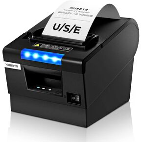 طابعة إيصالات MUNBYN P068، طابعة حرارية مباشرة مقاس 3 1/8 بوصة 80 مم، طابعة POS مزودة بقاطع تلقائي - طابعة إيصالات مع برنامج تشغيل Windows Ethernet تسلسلي USB ESC/POS يدعم درج النقود