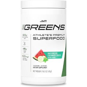 JYM Greens Super Food Powder for Performance, Watermelon Cucumber, Spirulina, Mushrooms, Vitamins, BroccoPhane & Broccoli, Men & Women, 30 Servings