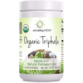 Amazing India Organic Triphala 16 Oz Powder | 113 Servings | Natural Herbal Supplement | Non-GMO | Gluten Free