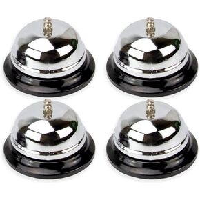 [4 Pack] Call Bells 3.38 Inch - Silver Desk Bell, Stainless Steel Metal Counter Service Bell, Loud and Clear Ring for Elderly, Hotel Reception, Restaurant, Kitchen, Store, School, Teacher