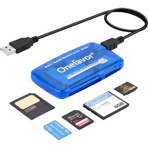 Onefavor SmartMedia Cards Reader Writer, All-in-1 USB Universal Multi-Card Memory Cards Reader for Windows, Mac, Linux (Card Reader + iPhone Adapter)