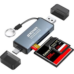 CF/SD/Micro-SD Card Reader USB 2.0 USB-C to CF/SD/TF Memory Card Adapter for CFI/CFII/TF/SD/Micro SD/SDHC/SDXC/MMC/RS-MMC Compatible with MacBook Pro/Air Android Galaxy S22 Computer PC Laptop