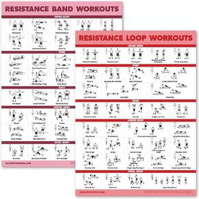 Palace Learning 2 Pack - Resistance Bands and Resistance Loops Workout Posters - Set of 2 Laminated Charts - Resistance Band Tubes and Loops Exercise Charts [Light] (18 x 24, LAMINATED)