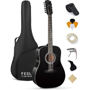 Fesley 12 String Guitar, 42" Full Size Acoustic Electric Guitars for Beginners Adults, Spruce Top Guitarra Acustica, Guitar Bundle with Gig Bag, Picks, Strings, Strap, Black in Saudi Arabia