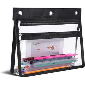 YoeeJob Pencil Pouch for 3 Ring Binder with 1.5 inch Expandable Large Capacity, Double Pockets Zipper Pencil Case, Pencil Binder Pouch for School Office Home