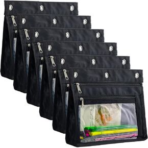 YoeeJob 6 Pack 1 Inch Expandable Zipper Pencil Pouches with Clear Window for 3 Ring Binder, Suitable for School & Office (6, Blue)