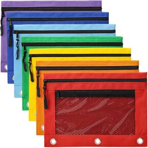 Large Zipper Pencil Pouch for 3 Ring Binder, Multicolored 7 Pack Clear Pencil Pouch Bulk with Extra Zipper Puller for Kids, with Double Pocket for Storing School Supplies, Small Things (7)