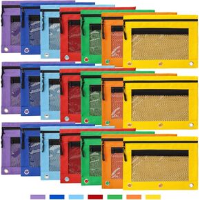 Large Zipper Pencil Pouch for 3 Ring Binder, Multicolored 7 Pack Clear Pencil Pouch Bulk with Extra Zipper Puller for Kids, with Double Pocket for Storing School Supplies, Small Things (7)