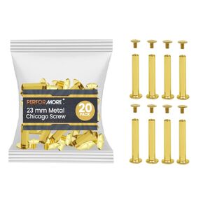 20 Pack of Chicago Screw Post Binding Screws, 23mm Brass Plated Metal Screw Posts for Scrapbooking, Photo Albums, Binding Leather Repair
