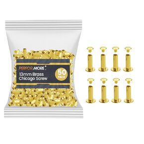 Performore - 50 Pack of Chicago Screw Post Binding Screws, 13mm Brass Plated Metal Screw Posts for Scrapbooking, Photo Albums, Binding Leather Repair