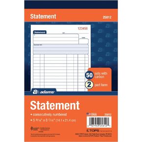 Adams All-Purpose Statement Book, 2-Part with Carbon, 5.56 x 8.44 Inches, White/Canary, 50 Sets per Book (25812)